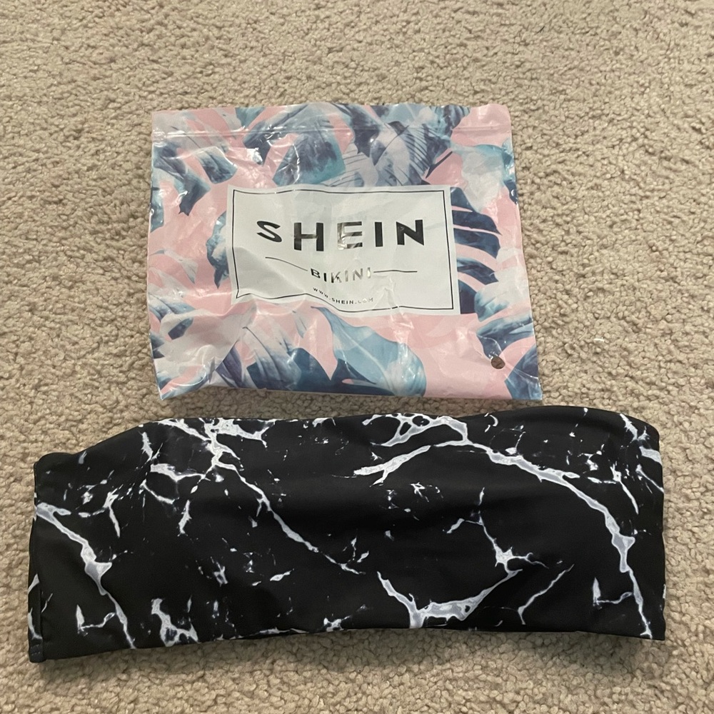 SHEIN Black Marble Swimsuit Top